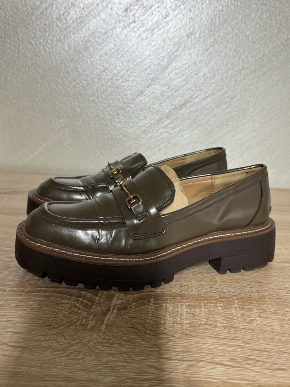 Sam Edelman Laurs Platform Lug Sole Loafers Size 8M Olive Leather Chunky shoes